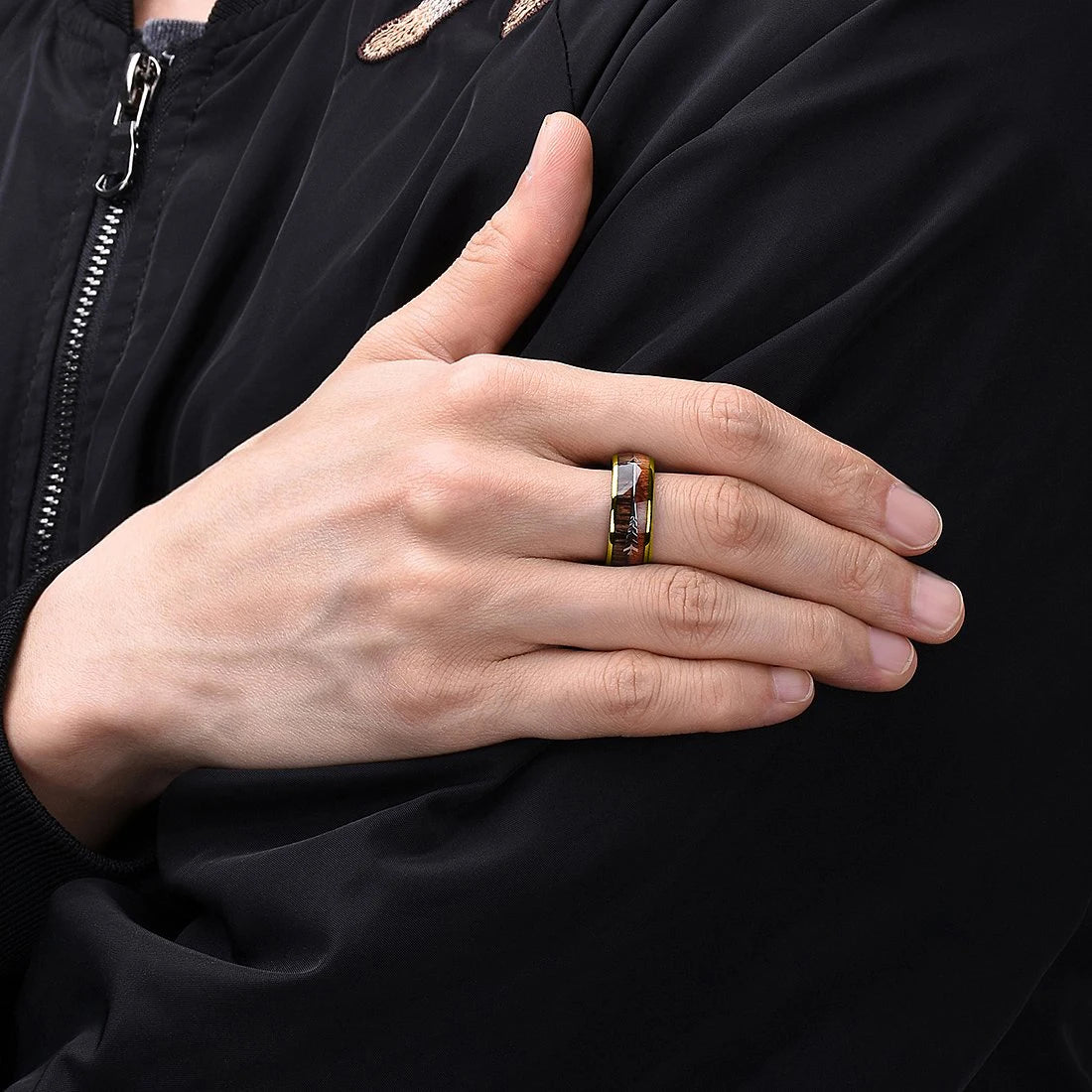 Fashion 8MM Rose Gold Color Stainless Steel Rings For Men Women Colorful Abalone Shell  Inlaid Men Rings Wedding Party Jewelry