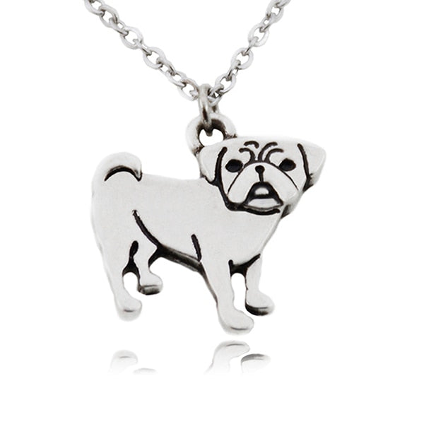 Boho Cute Cartoon Funny Pug Dog Charms Pendant Statement Necklace Collar Stainless Steel Chain Necklaces for Women Jewelry Left Necklace
