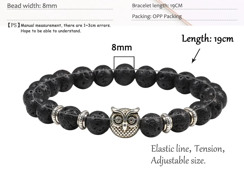 Handmade Yoga Owl Natural Stone Beaded Strand Charm Bracelets Men Women Jewelry Bracelet Bangles Buddha Best Gift Pulsera Hombre