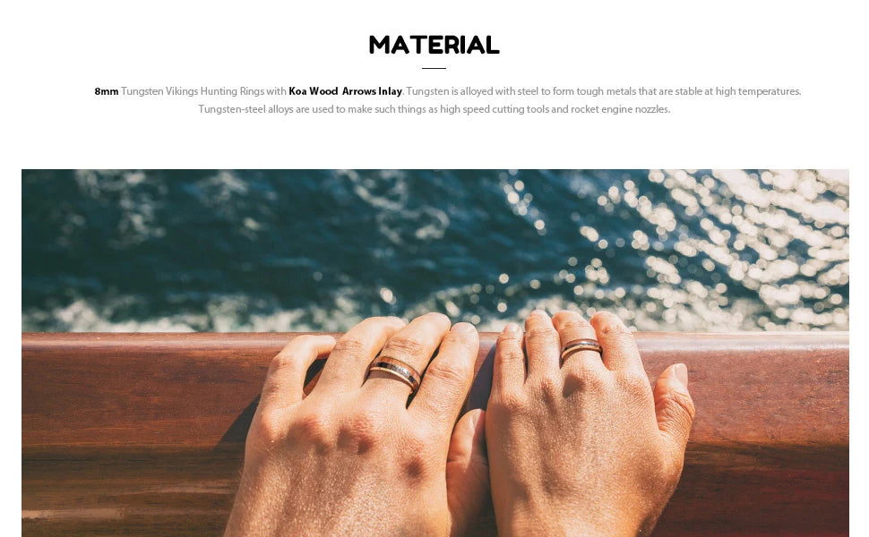 Luxury Mens 8mm Koa Wood Arrow Inlay Titanium Wedding Ring Viking Hunting Stainless Steel Engagement Ring Men Wedding Band Gift