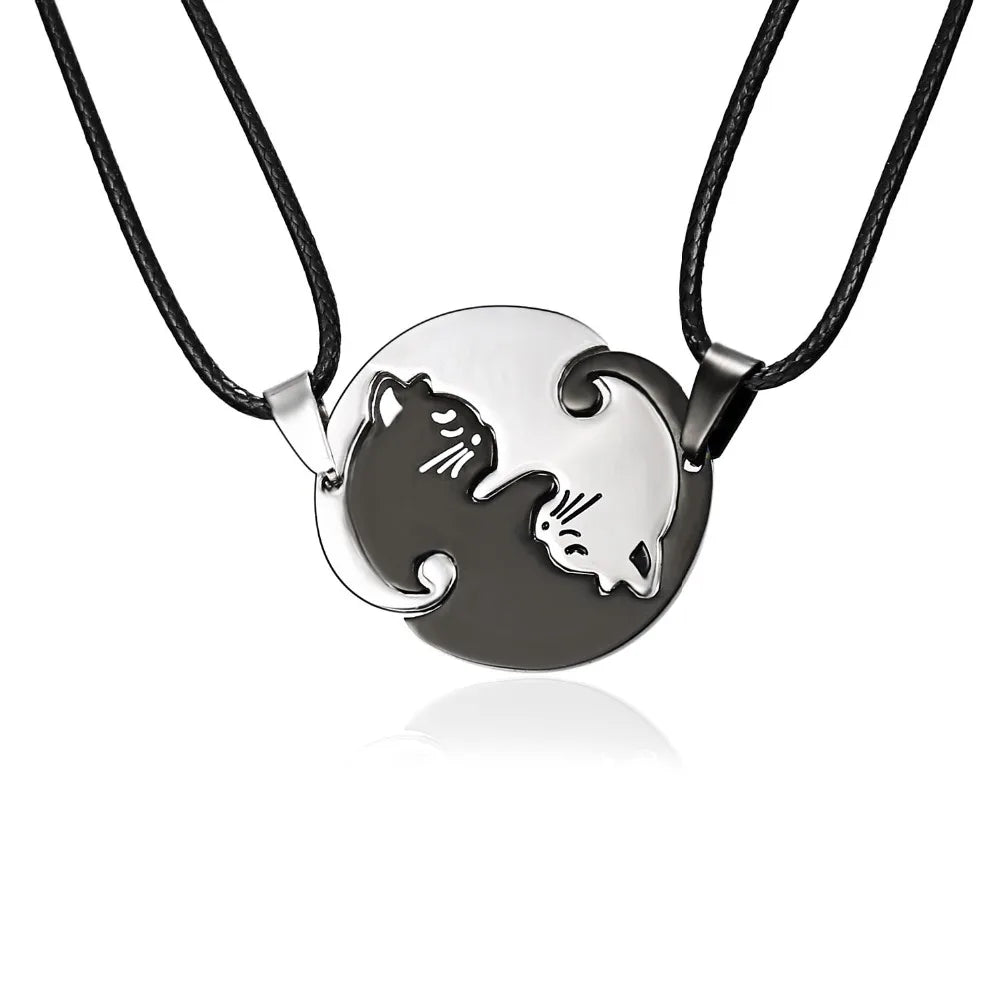 Cat Couple Necklaces For Lovers Yin Yang Animal Pendant Necklace Heart Couples Friendship Jewelry for Lovers Best Friends Gift