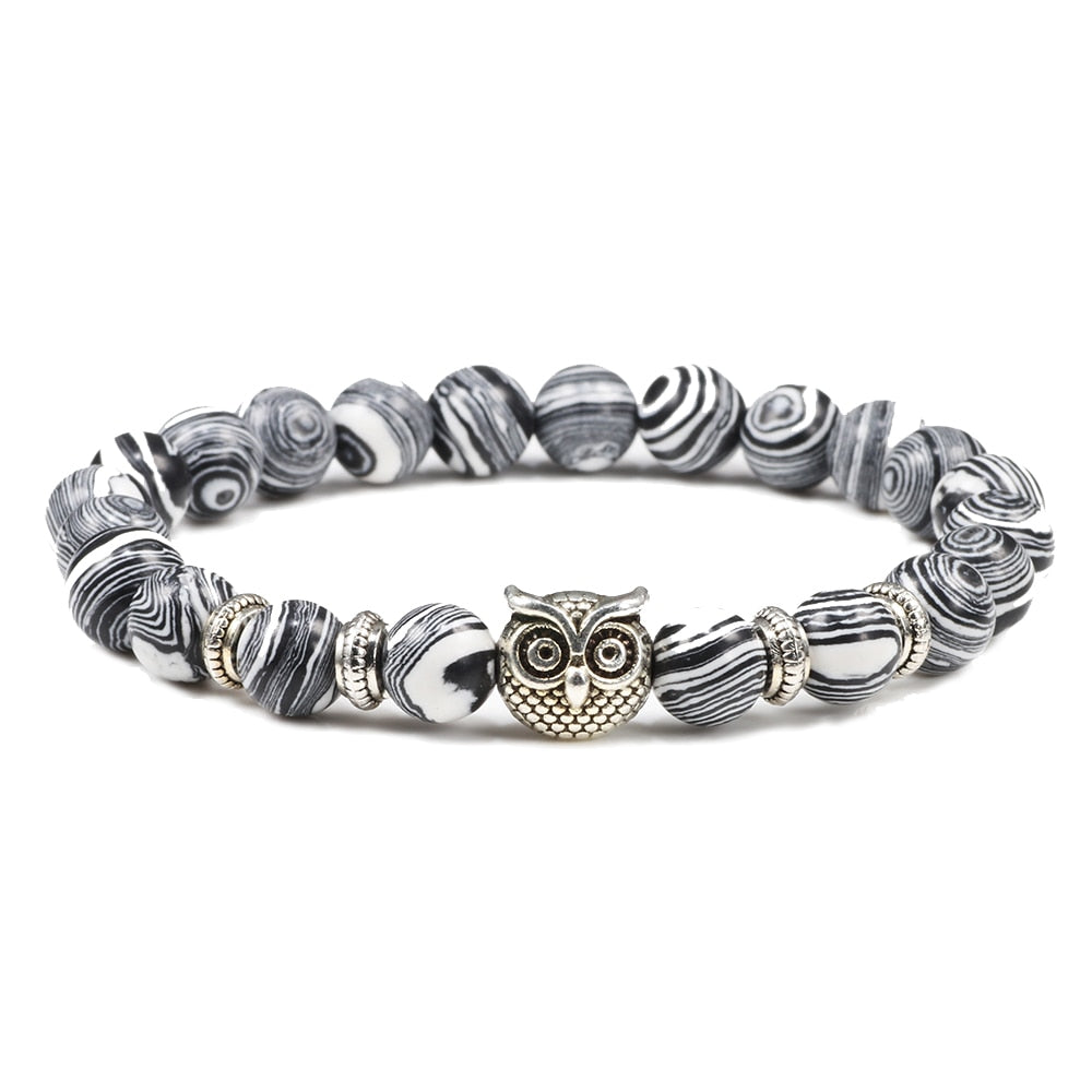 Black Lava Tiger Eye Weathered Stone Bracelets Bangles Classic Owl Beaded Natural Charm Bracelet for Women and Men Yoga Jewelry