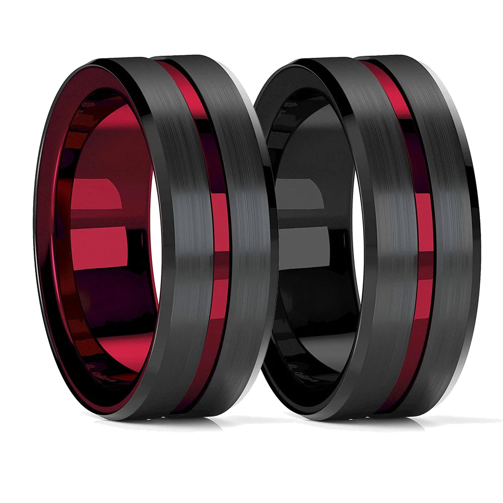 Fashion 8mm Black Polished Finish Tungsten Wedding Ring For Men Inlaid Zirconia Stainless Steel Engagement Ring Men Wedding Band