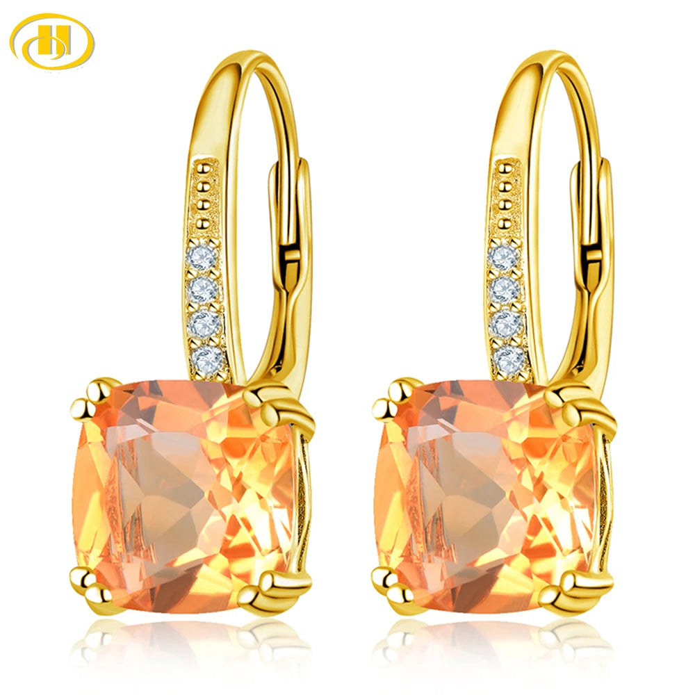 Hutang Natural Yellow Citrine Earrings 925 Sterling Silver 4 Carats Gemstones Fine Crystal Jewelry for Women Christmas Natural Citrine