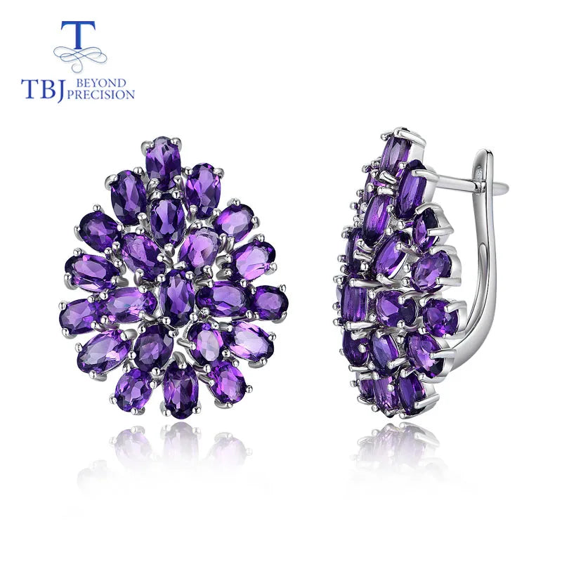 New style flower shape natural gemstone African amethyst clasp earrings 925 sterling silver fine jewelry for women daily wear