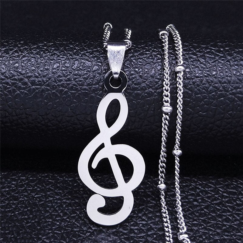 Fashion Music Note Heart of Treble and Bass Clef Stainless Steel Necklace Women/Men Gold Color Necklaces Jewelry colgantes N1147 C 50cm JZP SR