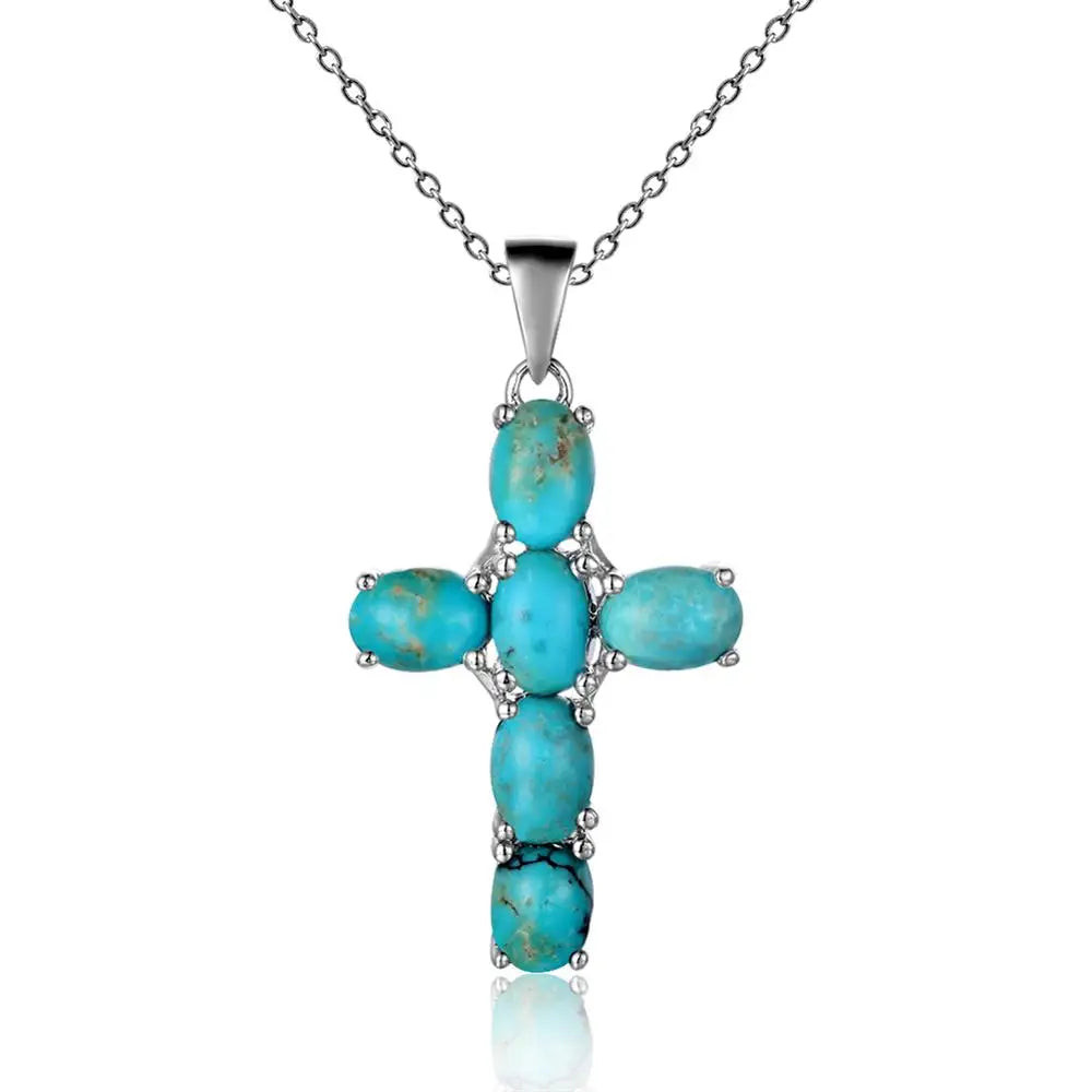 GEM'S BALLET 925 Sterling Silver Cross Necklace For Women Natural Amethyst Topaz Gemstone Pendant Necklace Fine Jewelry 2021 NEW Turquoise 45cm CHINA