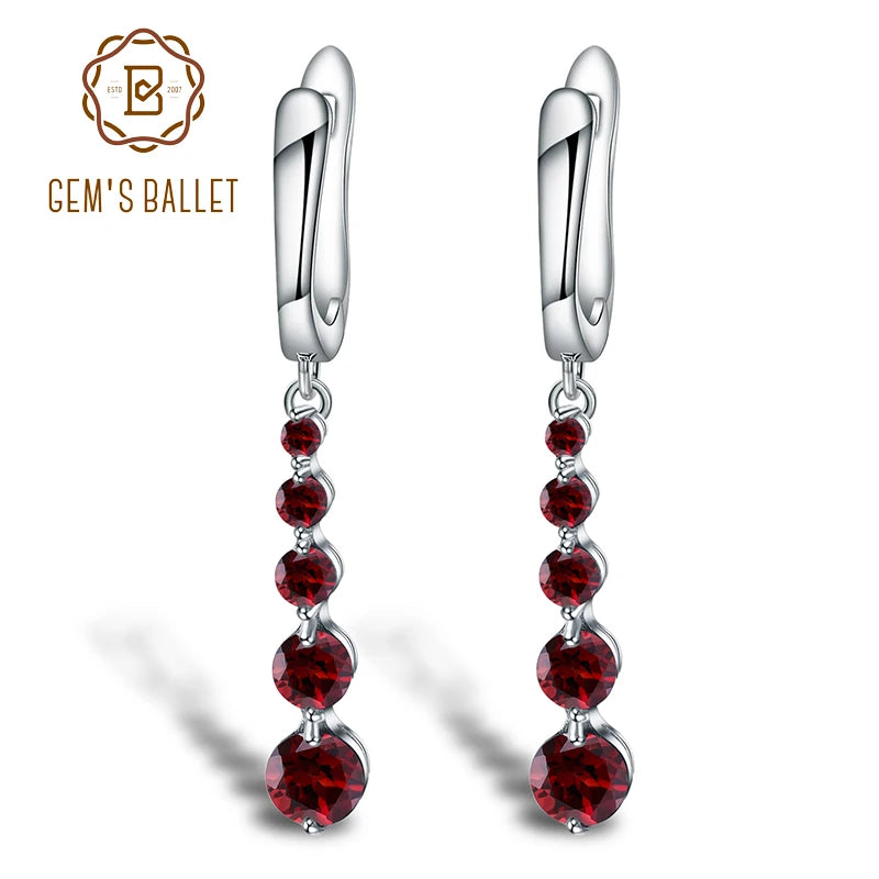 GEM'S BALLET 2.67Ct Natural Red Garnet Gemstone Drop Earrings Genuine Pure 925 Sterling Silver Earrings Fine Jewelry For Women CHINA