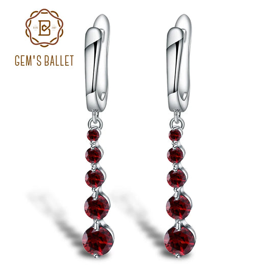 GEM'S BALLET 2.67Ct Natural Red Garnet Gemstone Drop Earrings Genuine Pure 925 Sterling Silver Earrings Fine Jewelry For Women CHINA