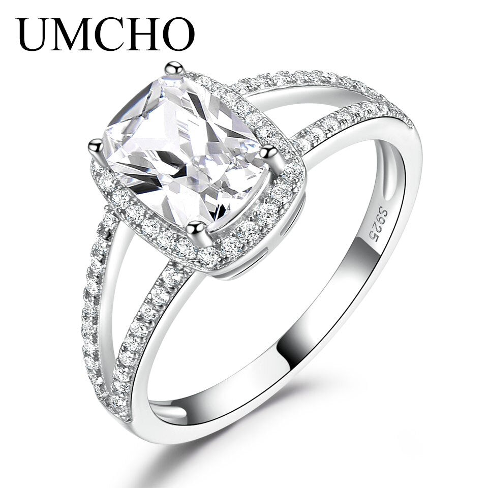UMCHO Genuine Sterling Silver Rings For Women Engagement Nano Sky Blue Topaz Ring Silver 925 Gemstones Jewelry