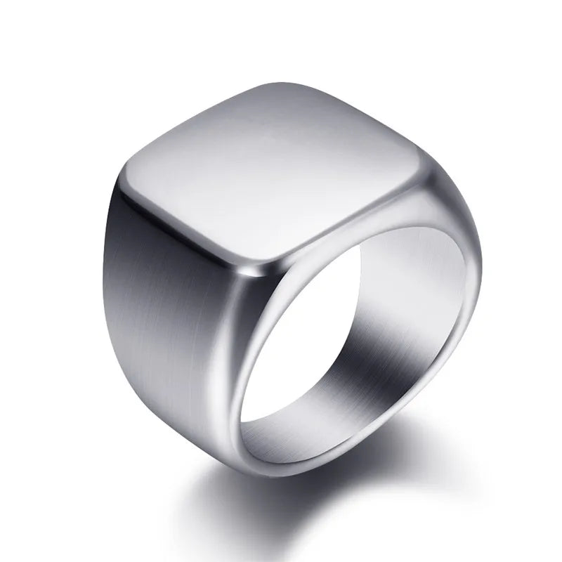 Fashion Men Black Smooth Stainless Steel Rings Glossy Signet Square Finge Rings Hiphop Punk Male Wedding Party Jewelry Wholesale