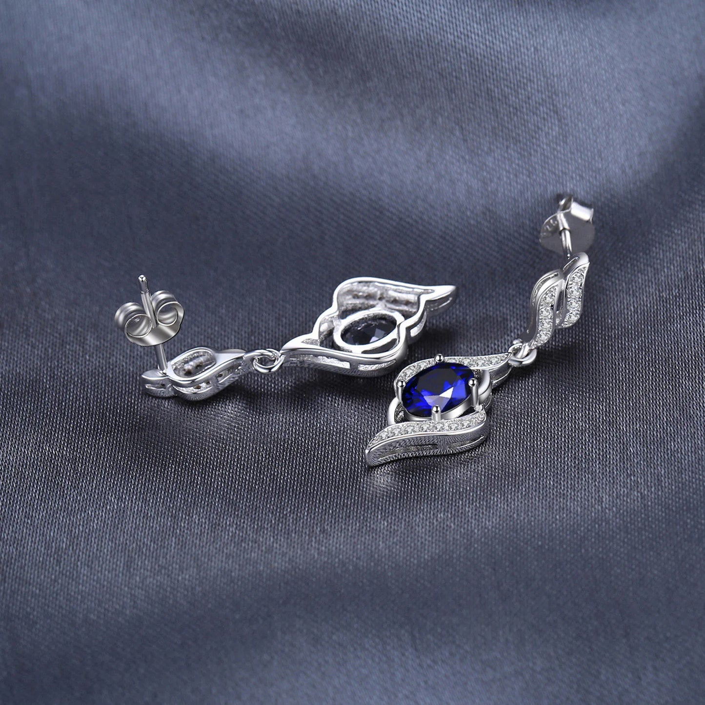 JewelryPalace Created Blue Sapphire 925 Sterling Silver Dangle Drop Earrings for Women Fine Jewelry
