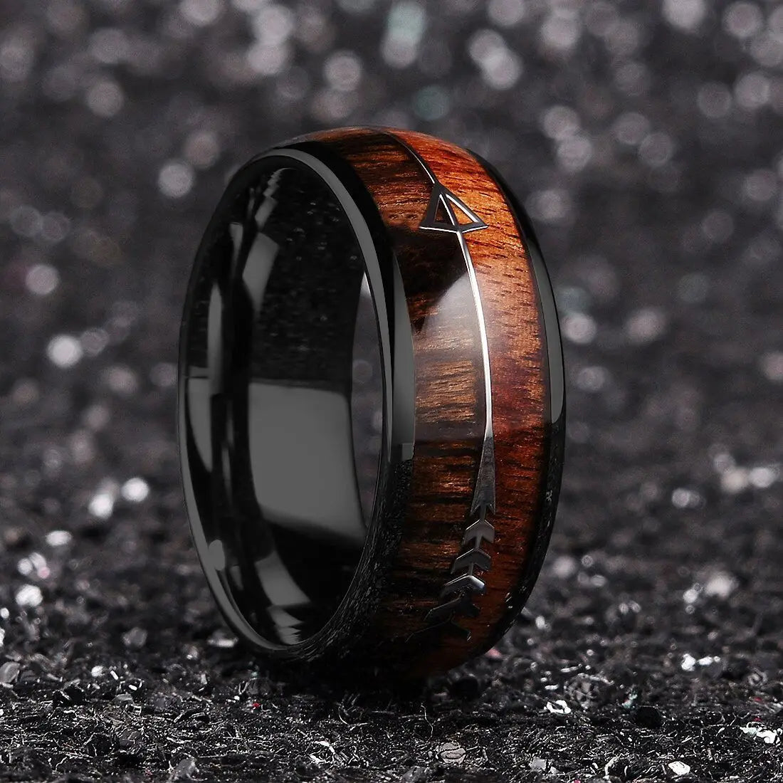 2025 Trendy 8mm Black Titanium Wedding Stainless Steel Rings For Men Inlay Colorful Abalone Shell Ring Men Wedding Band Jewelry
