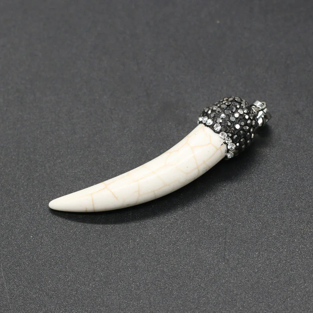 Natural Stone Pendant wolf's tooth shape inlaid with Crystal for Women Jewelry Making Necklace Accessories Reiki Healing Gift