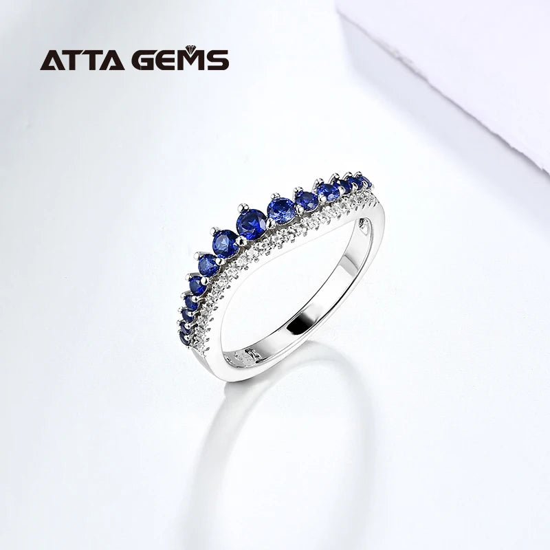 Blue Sapphire Sterling Silver Rings for Women Wedding Engagement Jewelry S925 Created Sapphire Round Cut Wholesale Jewelry