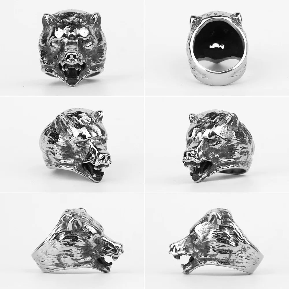Stainless Steel Animal Men Rings Eagle Dog Dragon Bird Snake Punk Hip Hop Trendy For Male Boy Jewelry Creativity Gift Wholesale