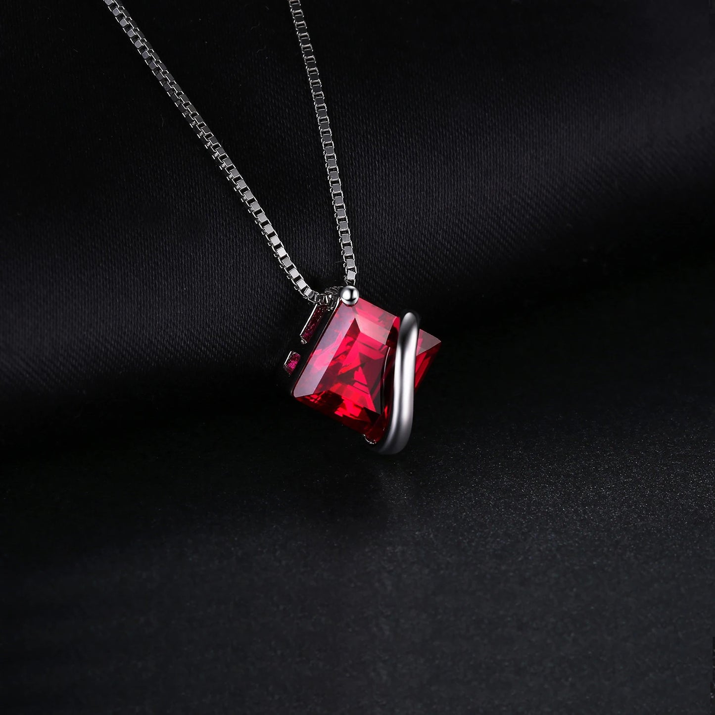 JewelryPalace Square Created Red Ruby 925 Sterling Silver Pendant Necklace Gemstones Choker Statement Necklace Without Chain