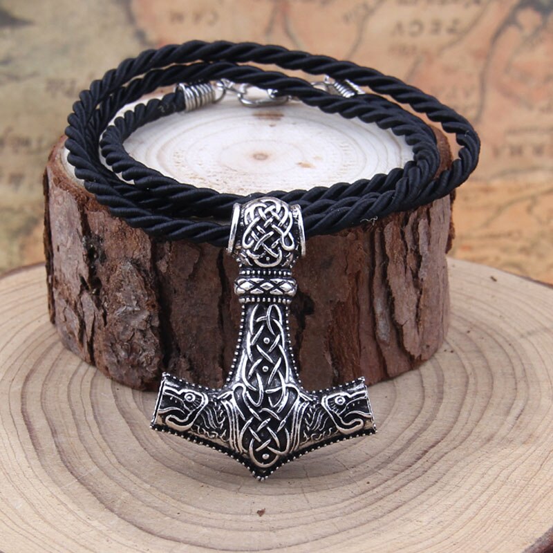 Huge Wolf Thor hammer necklace Mjolnir Viking Amulet Hammer Pendant Norse Jewelry with stainless steel chain