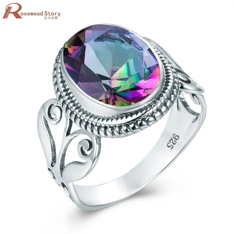 Redwood Brand Rainbow Mystic Topaz Ring Sterling Silver Women Wedding Ring Engagement Party Bohemia Fine Jewellry Birthstone