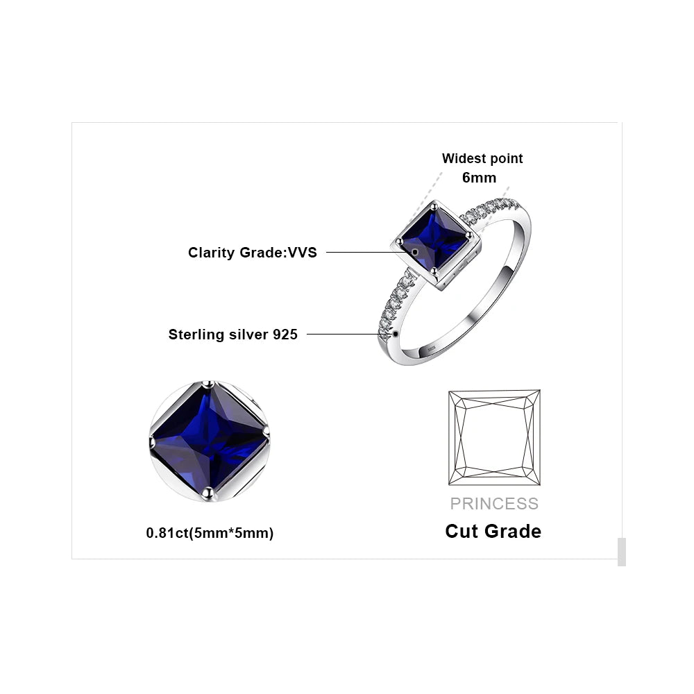JewelryPalace Square Created Blue Sapphire 925 Sterling Silver Ring for Women Fashion Fine Jewelry