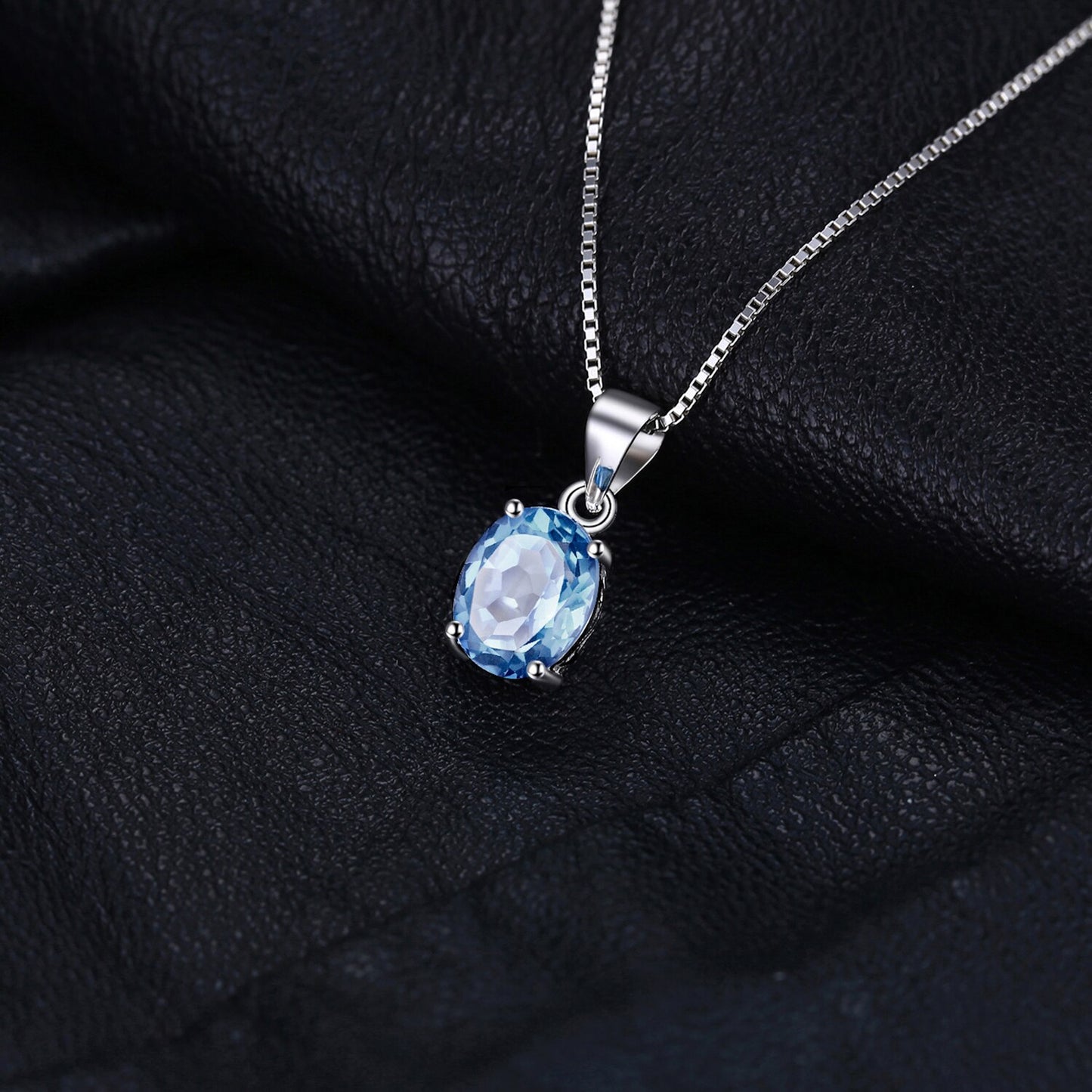 JewelryPalace Genuine Natural Oval Blue Topaz Pendant Necklace 925 Sterling Silver Women Gemstone Statement Necklace No Chain