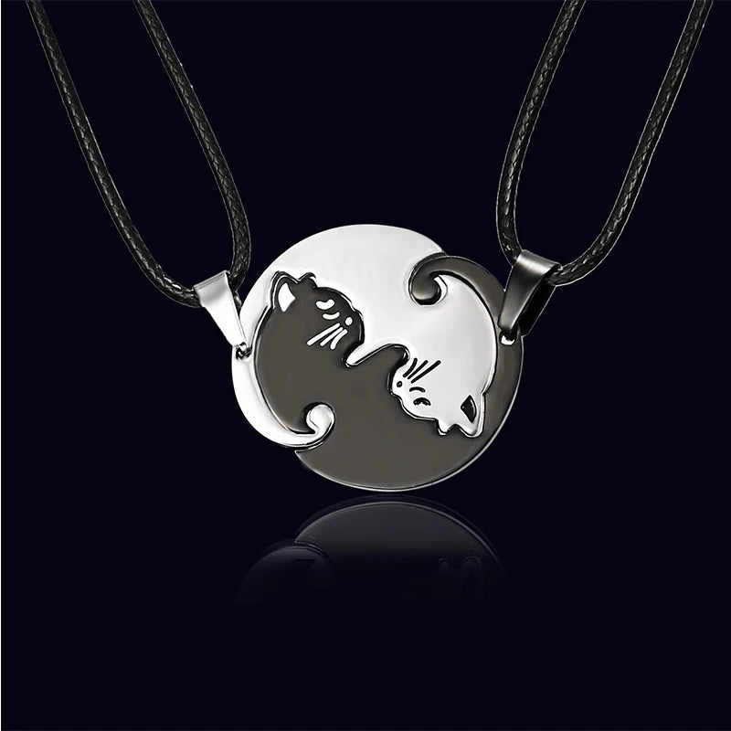 Cat Couple Necklaces For Lovers Yin Yang Animal Pendant Necklace Heart Couples Friendship Jewelry for Lovers Best Friends Gift