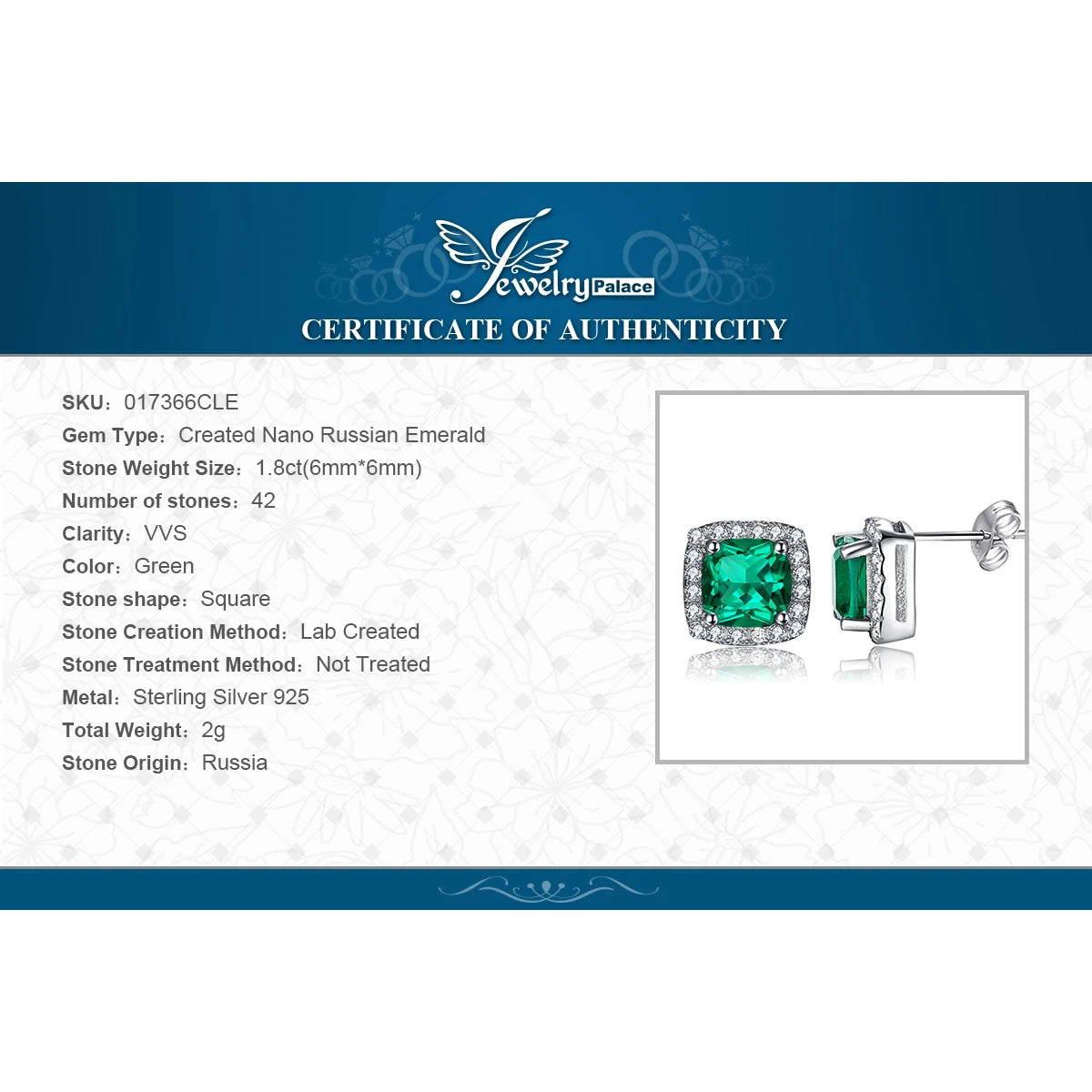JewelryPalace Created Nano Emerald Stud Earrings 925 Sterling Silver Earrings for Women Gemstones Korean Earings Fashion Jewelry