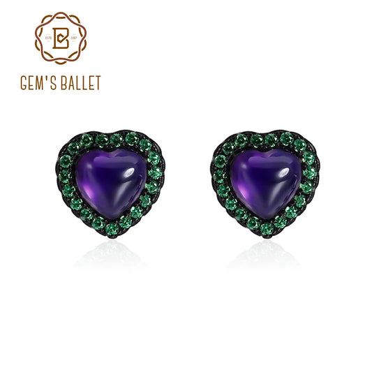 GEM'S BALLET 1.56Ct Natural Amethyst Heart Studs Earrings 925 Sterling Silver Birthstone Earrings For Women Fine Jewelry CHINA