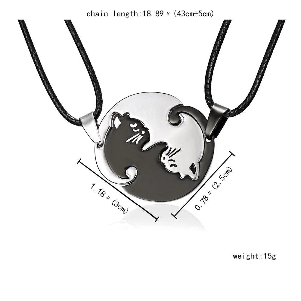 Cat Couple Necklaces For Lovers Yin Yang Animal Pendant Necklace Heart Couples Friendship Jewelry for Lovers Best Friends Gift