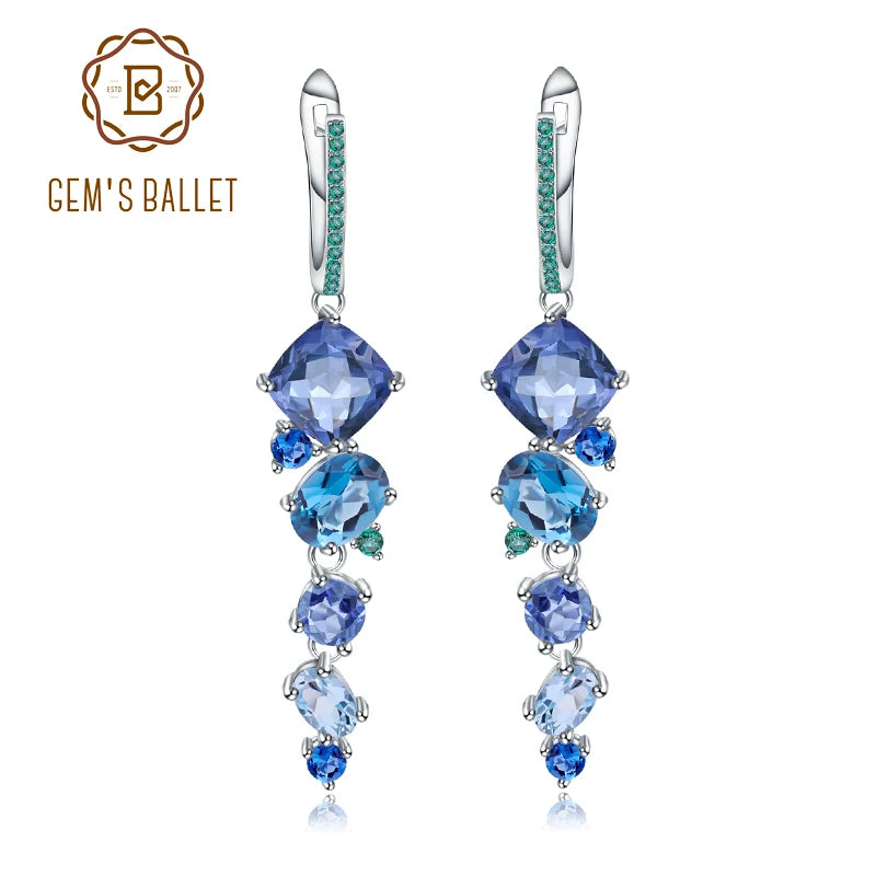 GEM'S BALLET Natural Mystic Quartz Topaz Drop Earrings 925 Sterling Silver Handmade Modern Irregular Earrings for Women Brincos