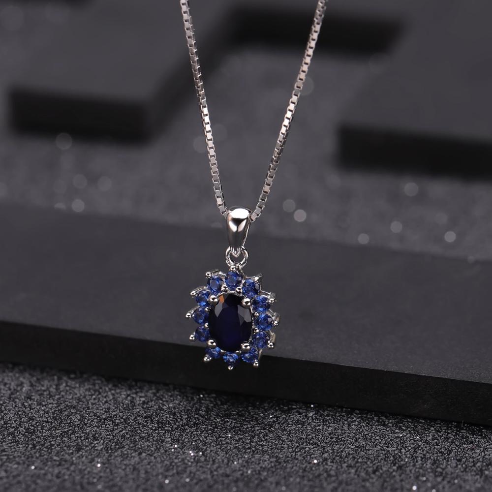 GEM&#39;S BALLET 925 Sterling Silver Jewelry Set for Women Classic Princess Natural Blue Sapphire Pendant Earrings Ring Set