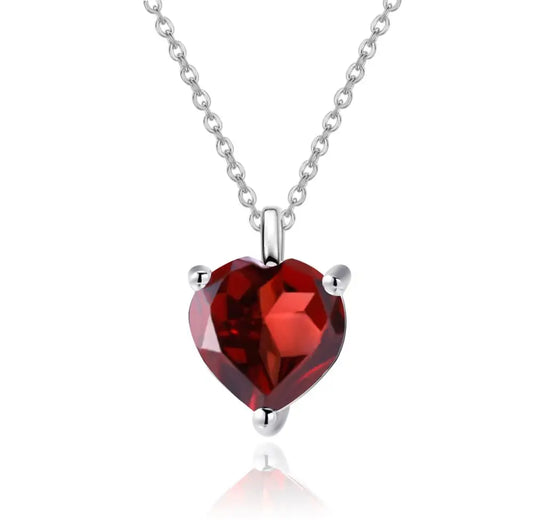 GEM'S BALLET 1.47Ct Natural Heart Garnet Gemstone 925 Sterling Silver Pendant Necklace For Women Valentine's Day Fine Jewelry Default Title