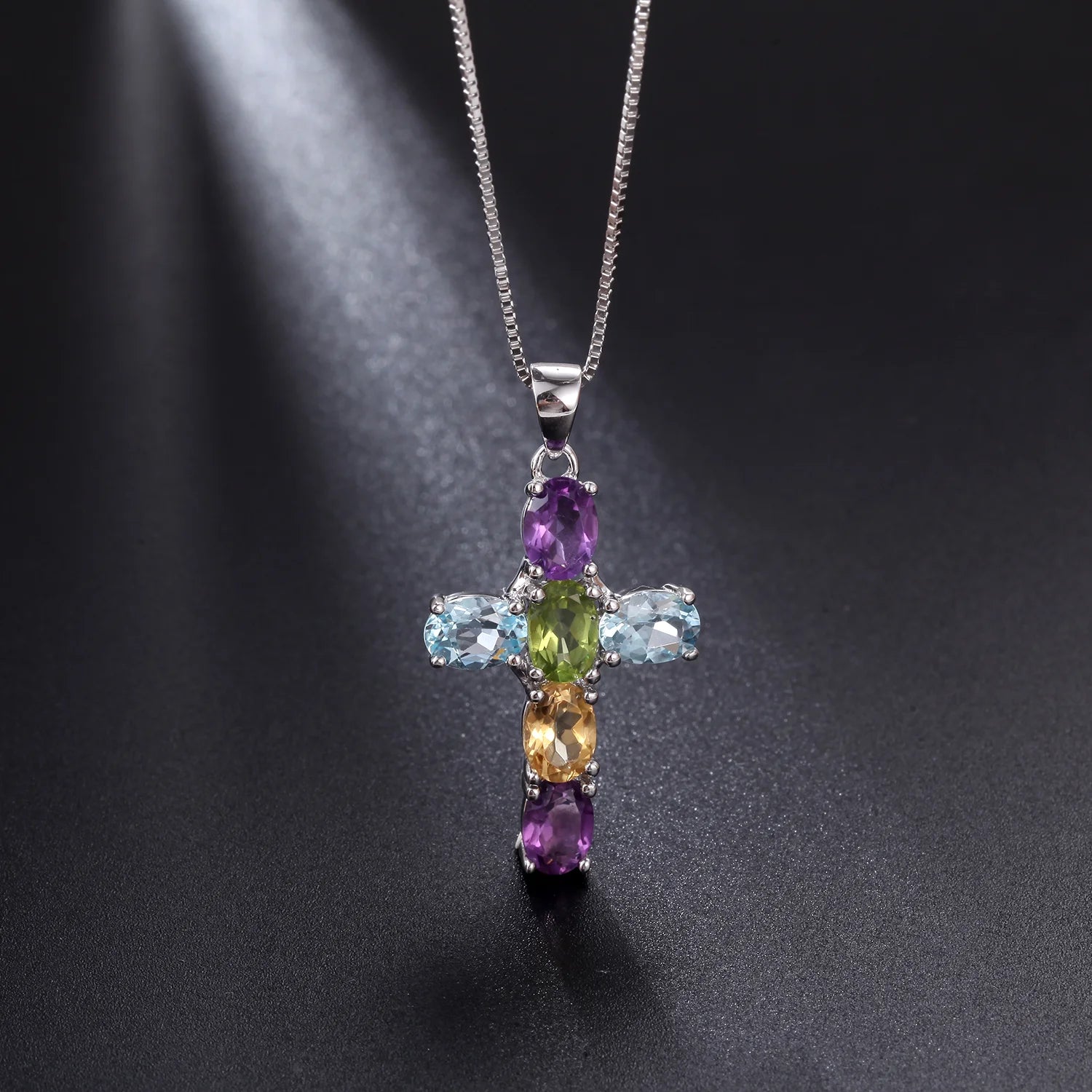 GEM'S BALLET 925 Sterling Silver Cross Necklace For Women Natural Amethyst Topaz Gemstone Pendant Necklace Fine Jewelry 2021 NEW