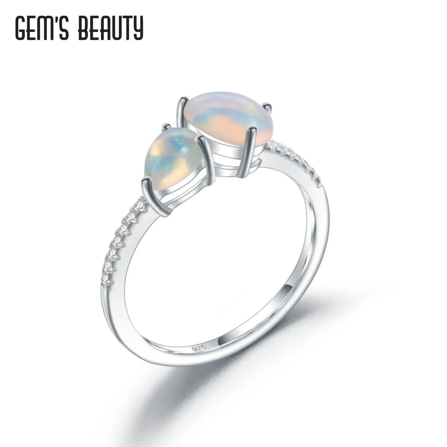 Gem's Beauty 925 Sterling Silver Fine Jewelry Rings Exquisite Pear Cut Natural Ethiopia Opal Adjustable Open Rings For Women