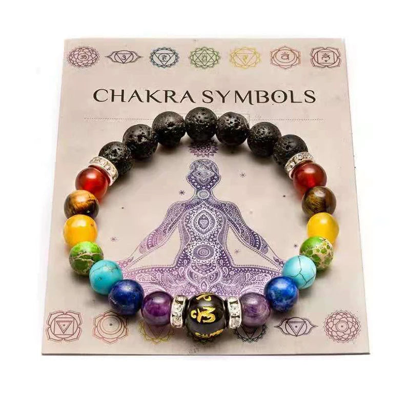7 Chakra Bracelet with Meaning Cardfor Men Women Natural Crystal Healing Anxiety Jewellery Mandala Yoga Meditation Bracelet Gift 7Chakra