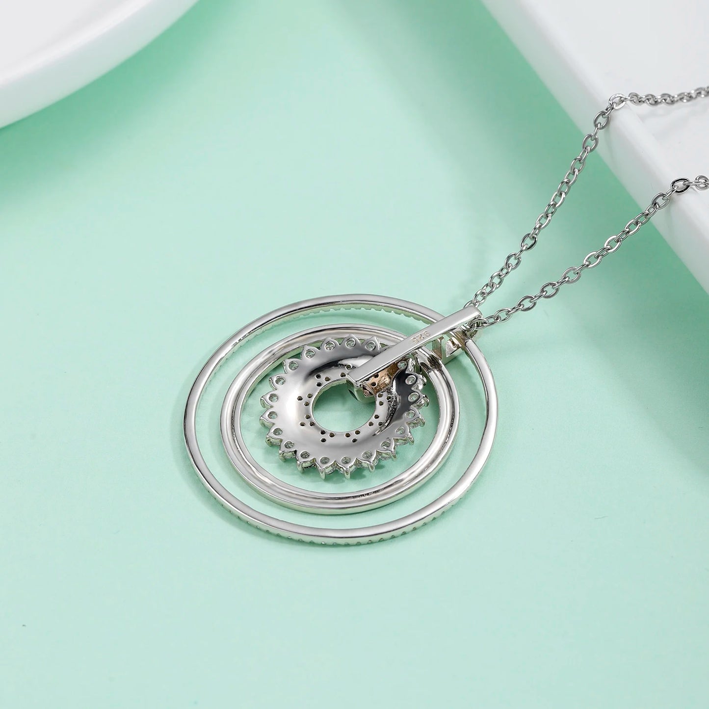 GEM'S BEAUTY 925 Sterling Silver Enamel Necklace For Women Round Halo White Simulant Diamond Handmade Fashion Jewelry Pendant