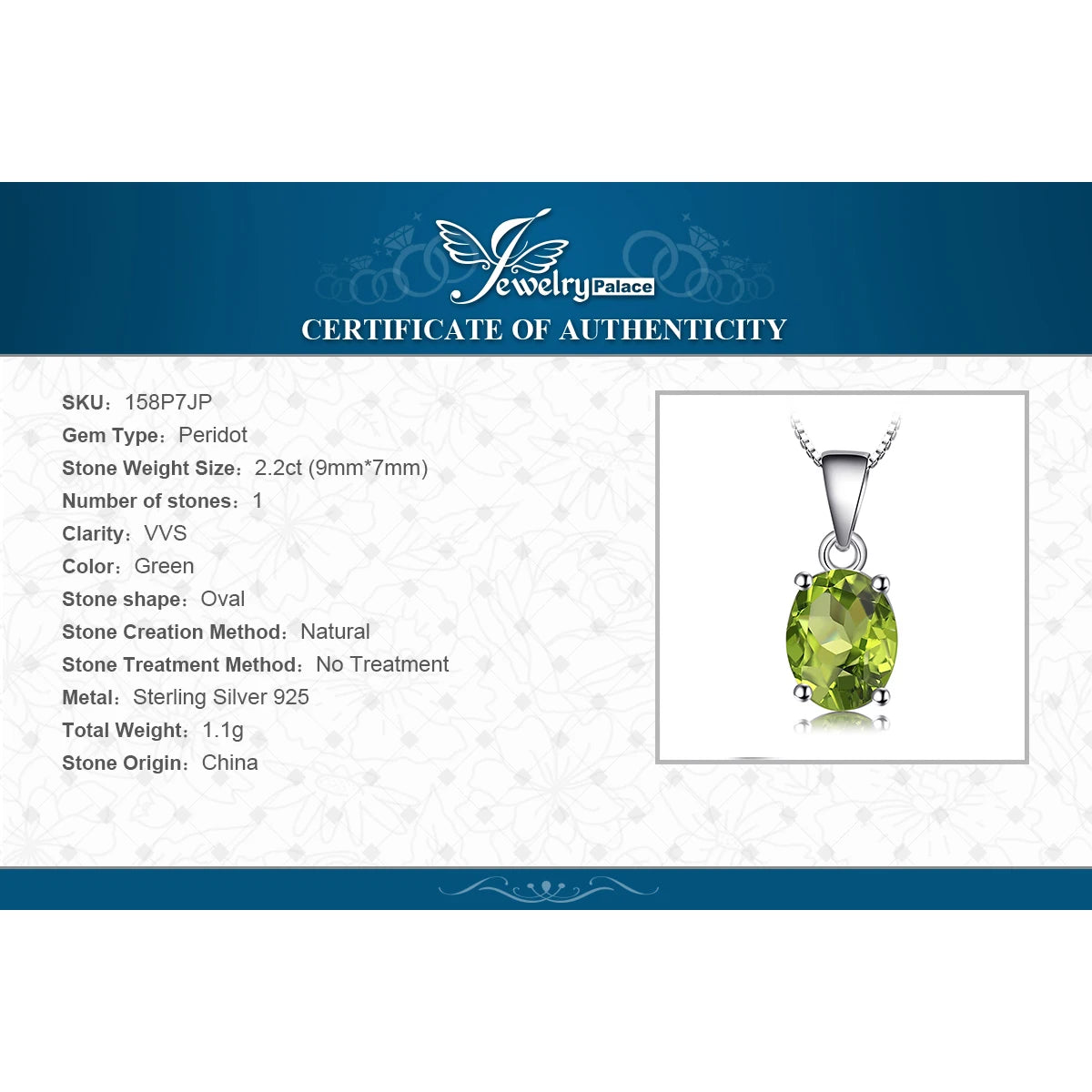 JewelryPalace 2.2ct Natural Green Peridot 925 Sterling Silver Pendant Necklace for Women No Chain Rose Gold Yellow Gold Plated