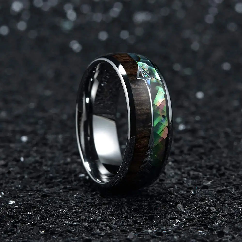 Fashion 8MM Rose Gold Color Stainless Steel Rings For Men Women Colorful Abalone Shell  Inlaid Men Rings Wedding Party Jewelry
