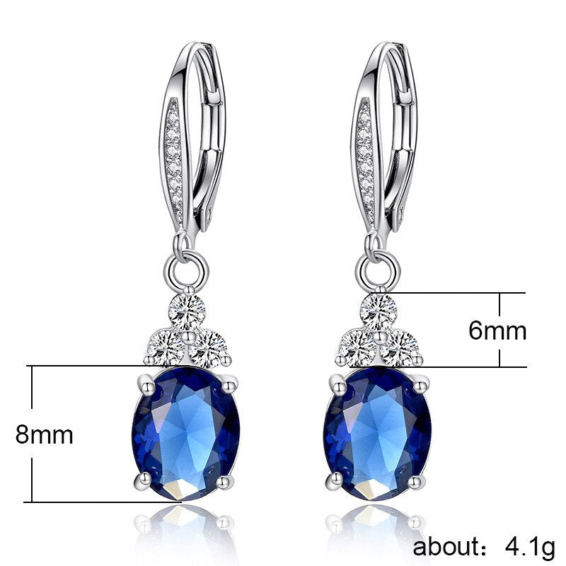 Cellacity Silver 925 Jewelry Oval Gemstones Water Drop Shaped Earrings for Women Emerald Sapphire Zircon Engagement Ear drops