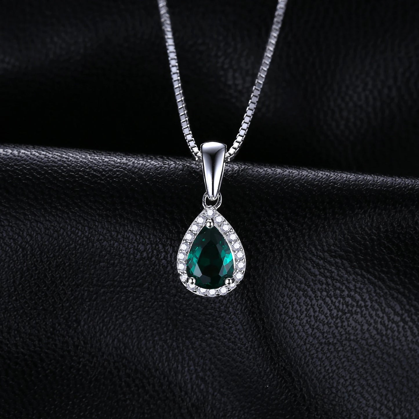 JewelryPalace Pear Simulated Nano Emerald 925 Sterling Silver Pendant Necklace Gemstone Statement Necklace Women Without Chain