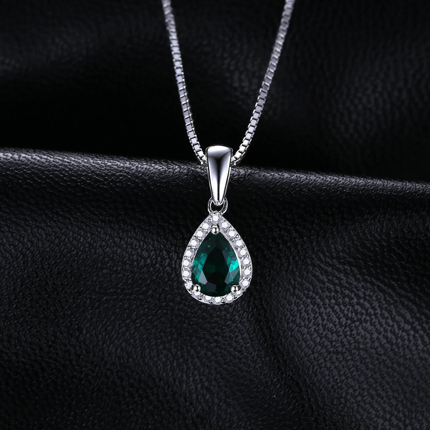 JewelryPalace Pear Simulated Nano Emerald 925 Sterling Silver Pendant Necklace Gemstone Statement Necklace Women Without Chain