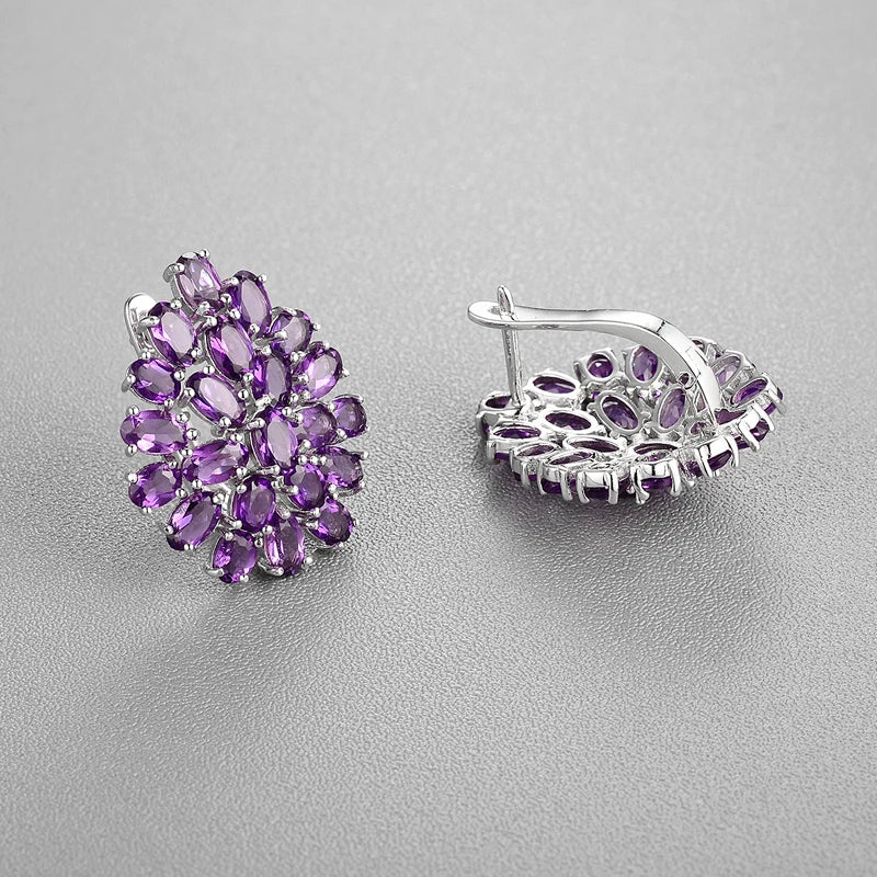 New style flower shape natural gemstone African amethyst clasp earrings 925 sterling silver fine jewelry for women daily wear