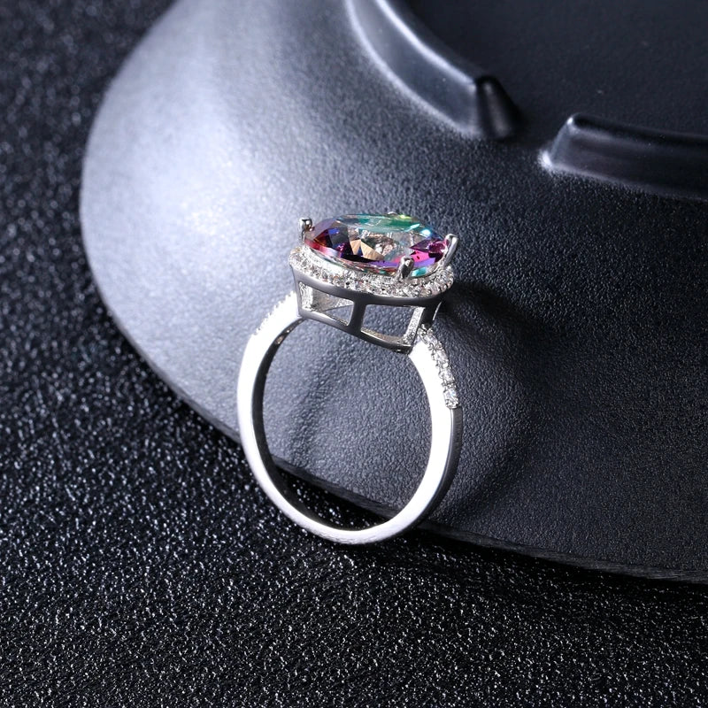 Ladies Jewelry S925 Silver Ring Mystical Rainbow Topaz Dripping Ring Wedding Jewelry Party Valentine's Day Ring Gift Wholesale