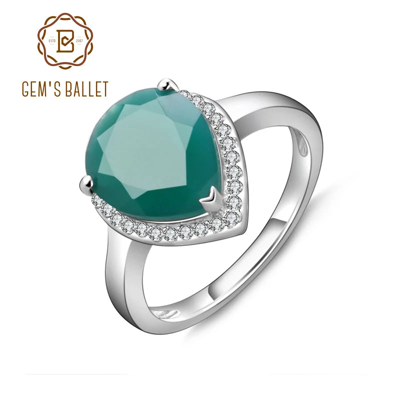 GEM'S BALLET 925 Sterling Silver Water Drop Green Agate Rings Trendy Classic Engagement Fine Jewelry for Women Gemstone Ring CHINA