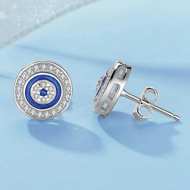 KALETINE Turkey CZ Evil Eye 925 Sterling Silver Jewellery Sets for Women Blue Round Pendant Necklace Ring Stud Earrings Wedding