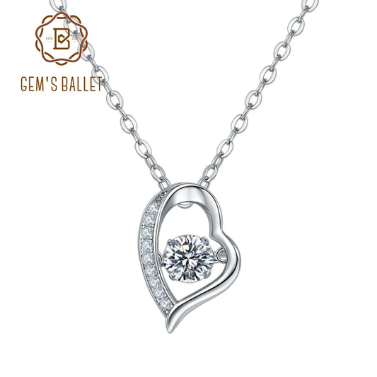 GEM'S BALLET 925 Sterling Silver Moissanite Jewelry 5.0mm 0.5Ct Moissanite Dancing Diamond  Heart Pendant Necklace For Women