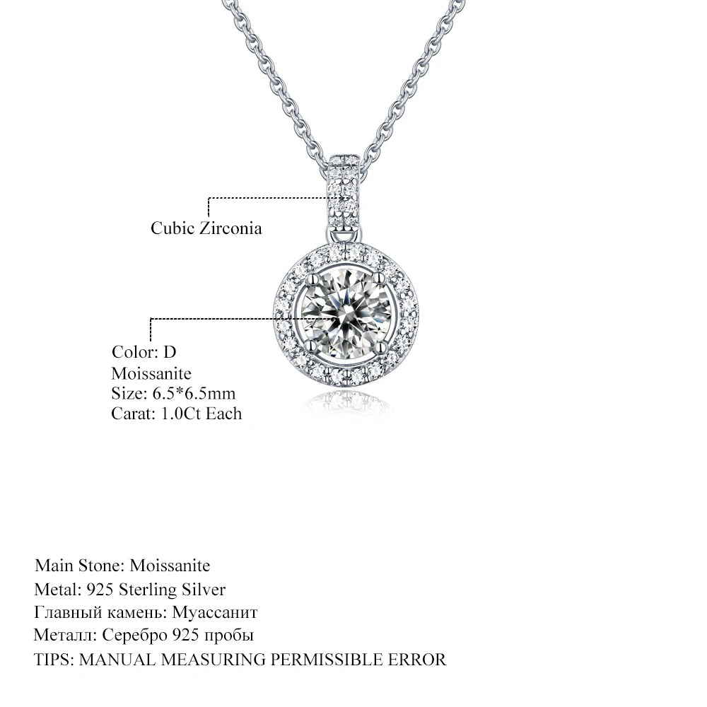 GEM'S BALLET 925 Sterling Silver Jewelry 1.0Ct Green Pink Blue Color Twinkle Stone Moissanite Diamond Round Pendant Necklace