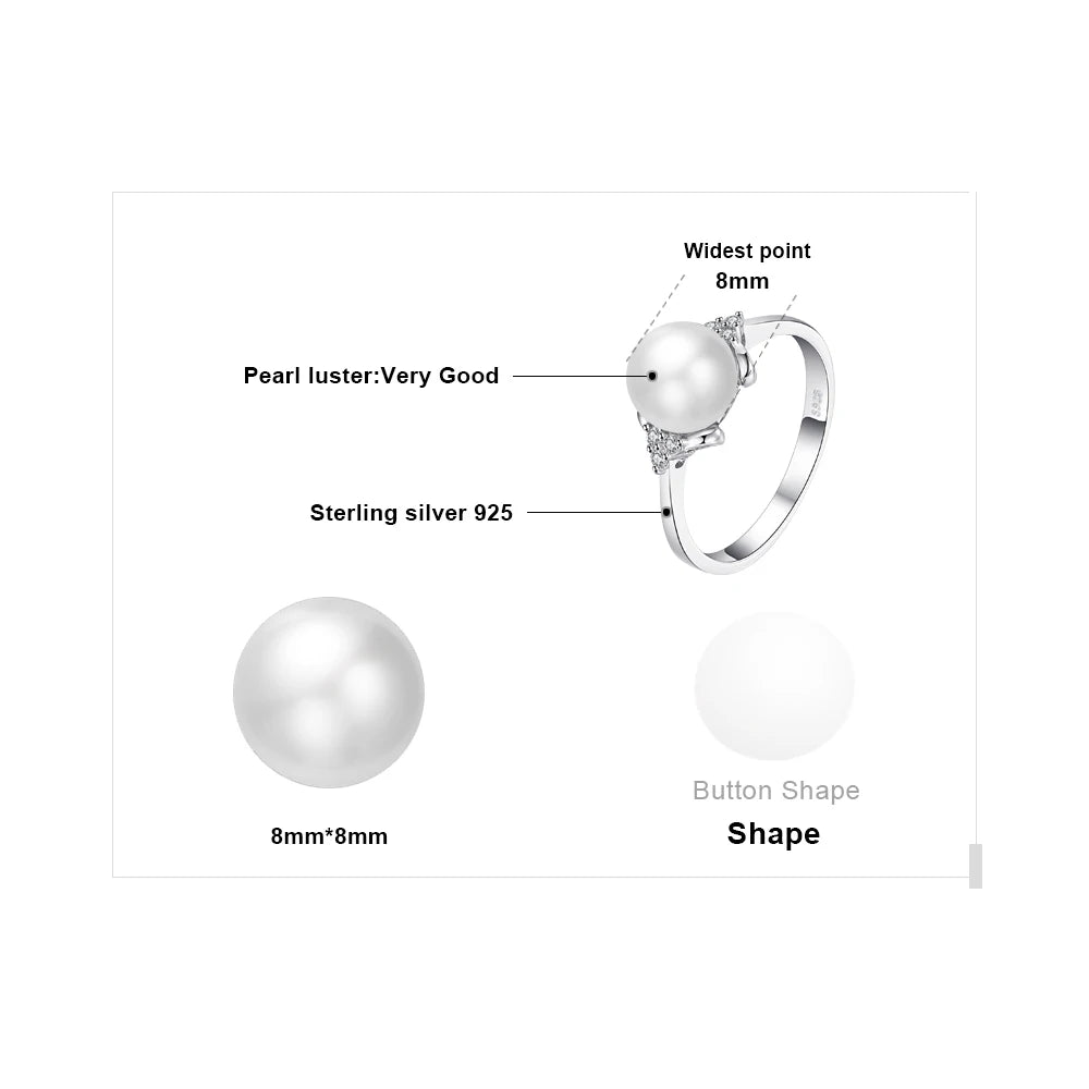JewelryPalace 8mm White Shell Pearl 925 Sterling Silver Rings for Women Engagement Trendy Ring Fashion Gift Fine Jewelry