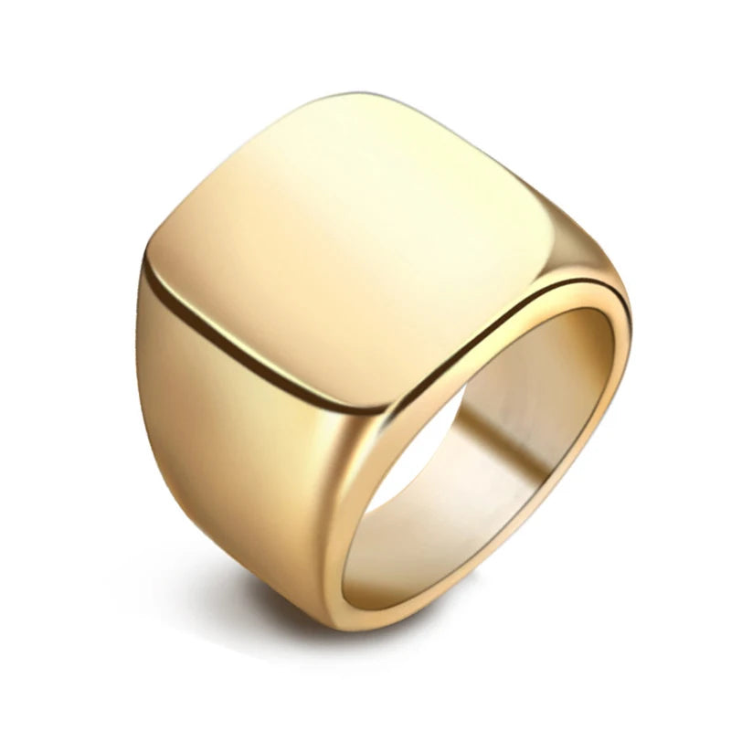 Fashion Men Black Smooth Stainless Steel Rings Glossy Signet Square Finge Rings Hiphop Punk Male Wedding Party Jewelry Wholesale