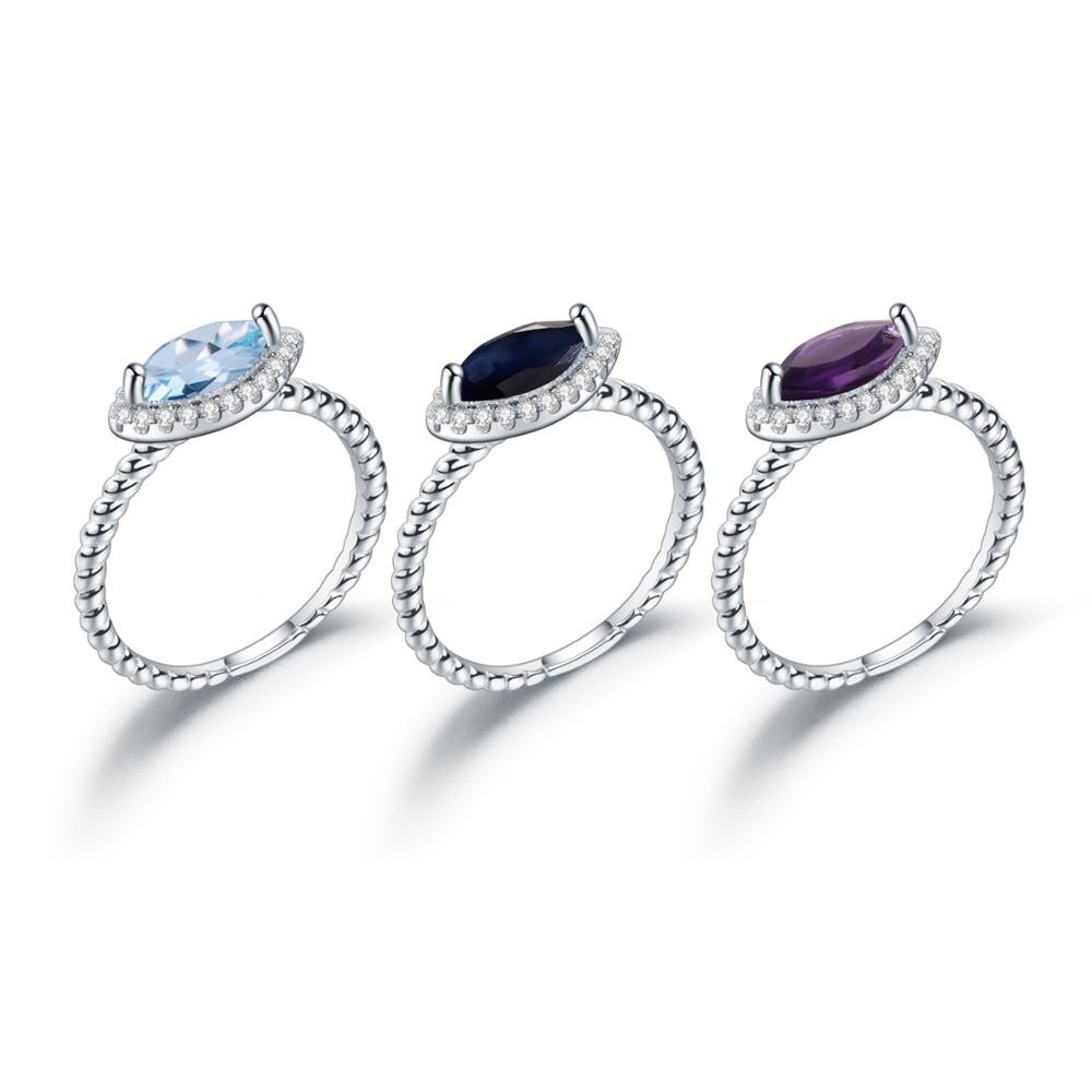 GEM&#39;S BALLET Natural Sapphire Topaz Amethyst Gemstones Ring Jewelry Classic 925 Sterling Silver Marquise halo Rings For Women